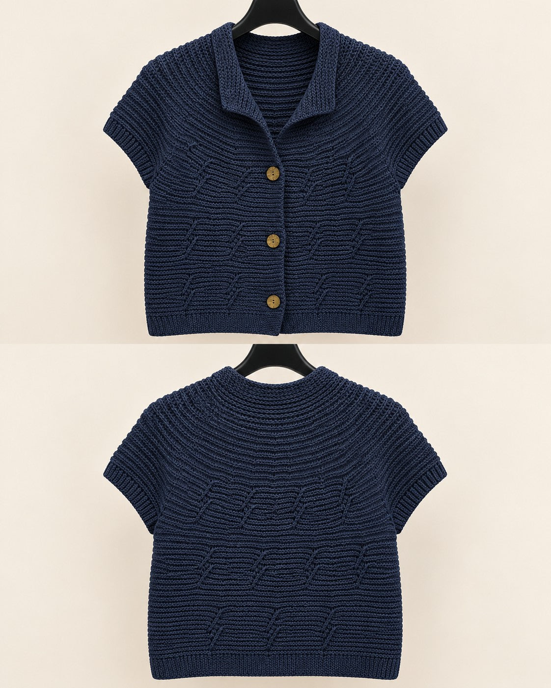 Kurzarm-Strickjacke in Marine, Vorder- und Rückseite