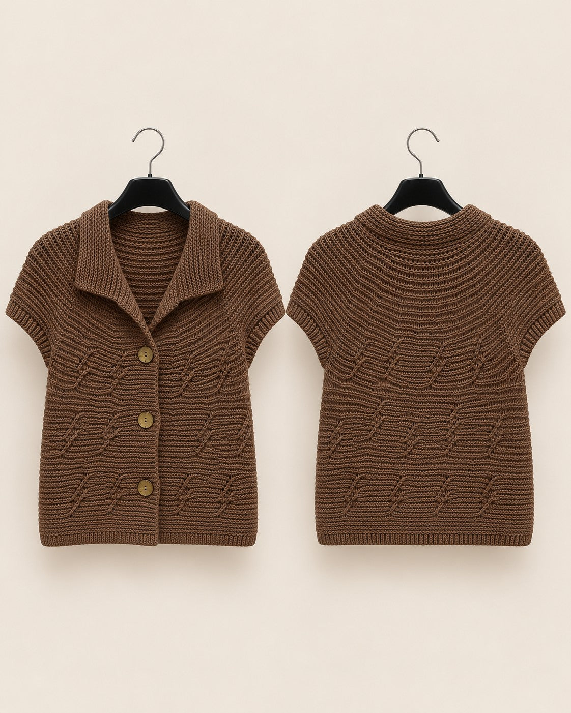 Kurzarm-Strickjacke in Braun, Vorder- und Rückseite