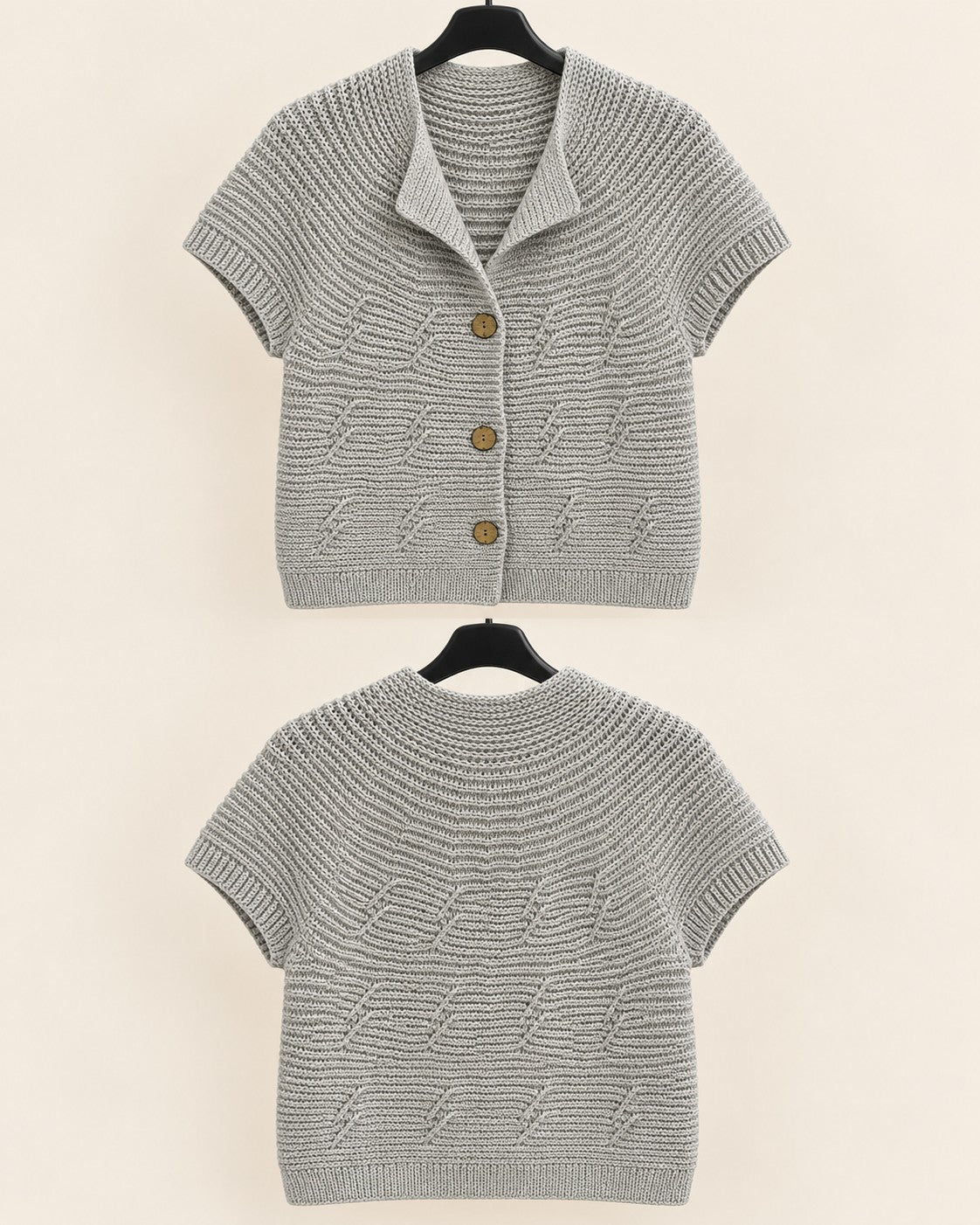 Kurzarm-Strickjacke in Grau, Vorder- und Rückseite
