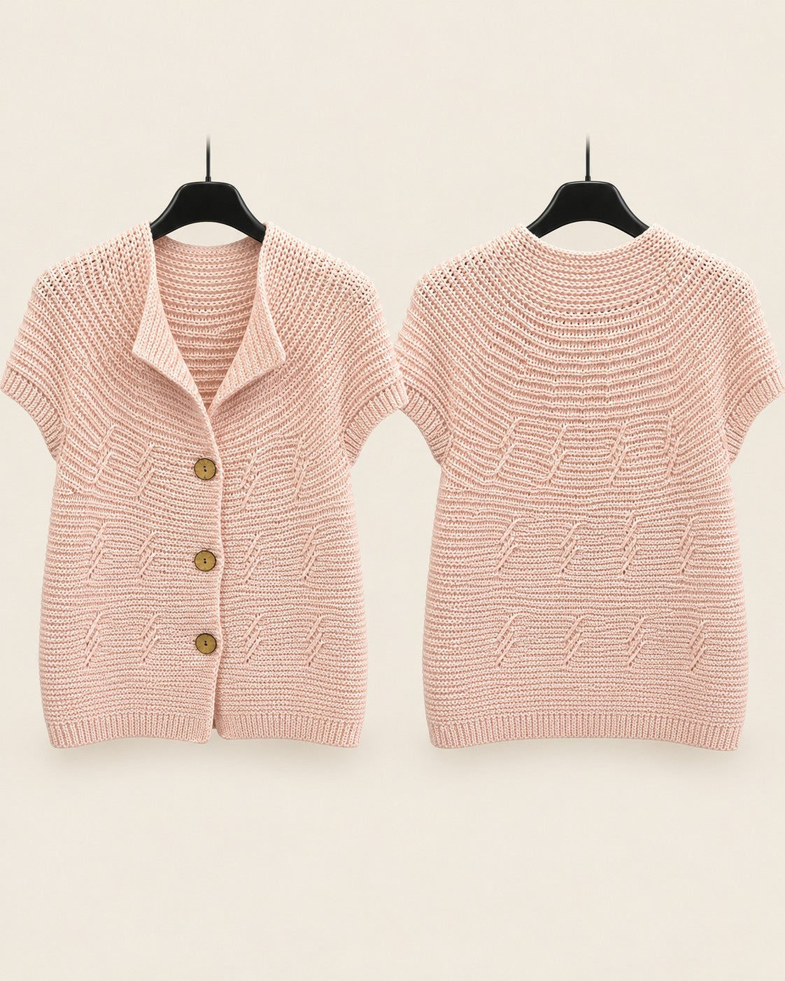 Kurzarm-Strickjacke in Rosa, Vorder- und Rückseite