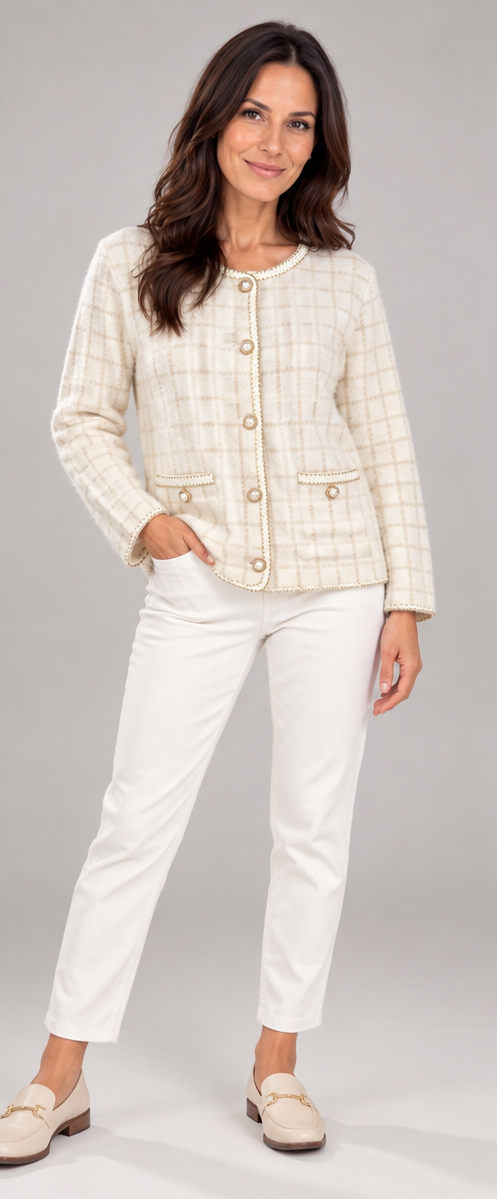 Elegante Strickjacke mit Perlenknöpfen
